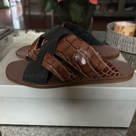 Brunello Cucinelli Croc Effect Slide Sandals NWB - Picture 6 of 9